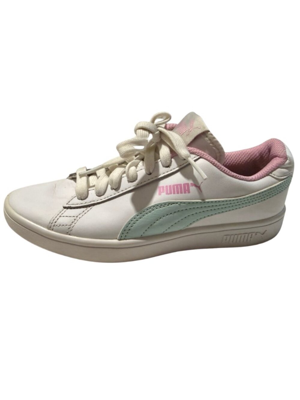 PUMA Girls White Mint Green & Pink Sneakers Size 4